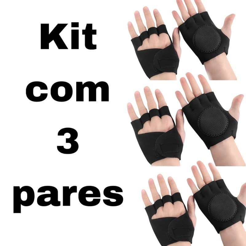 Kit Com 3 Pares Luva Para Musculação Academia Ginástica Levantamento de Peso Ciclismo Atacado Revenda