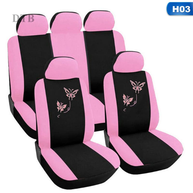 DTB 4/9 Pçs/set Rosa Capas De Assento De Carro Borboleta Bordado Estilo Mulher Automóveis Acessórios Interiores