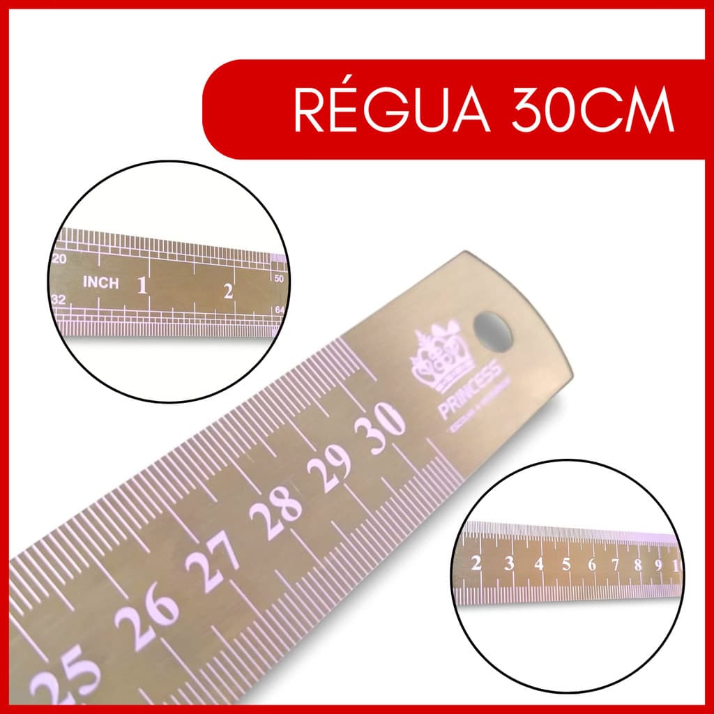 Régua Princess 30cm Flexível Metal Profissional