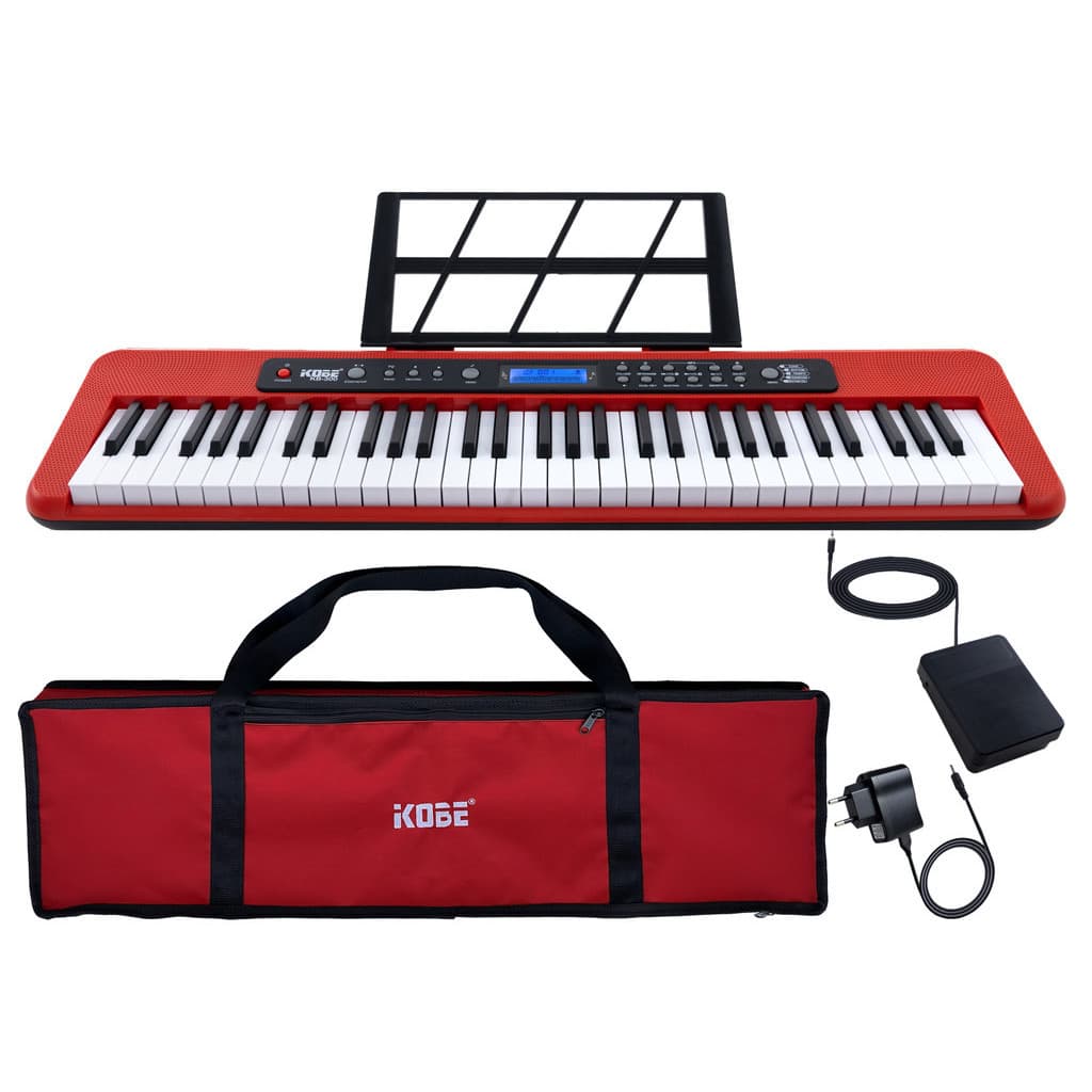 Kit Teclado Musical Kobe KB-300 Iniciante 61 Teclas Sensíveis Com Capa e Pedal Sustain