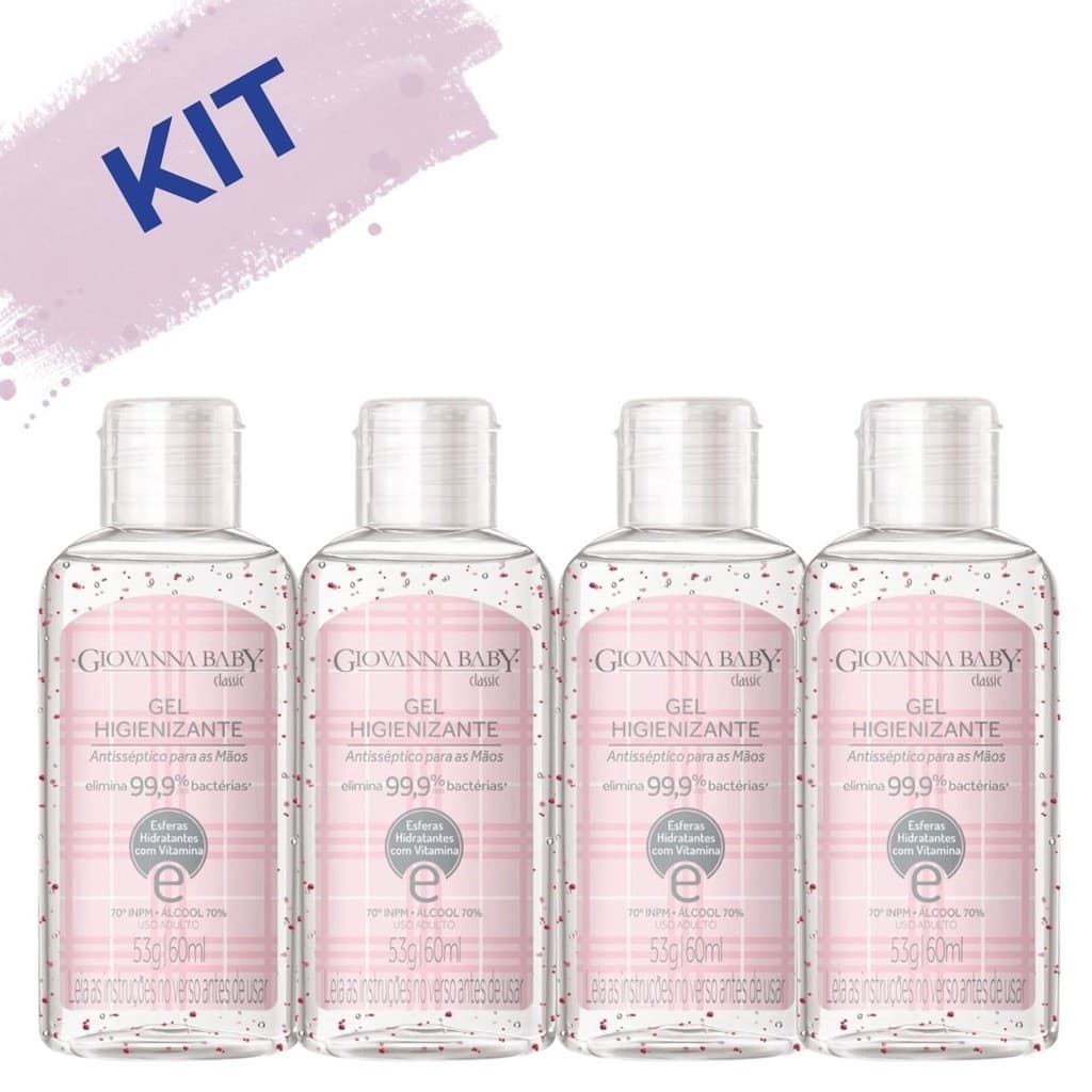 Kit 4 Álcool em Gel Higienizante para Mãos Giovanna Baby Classic 60ml Pocket