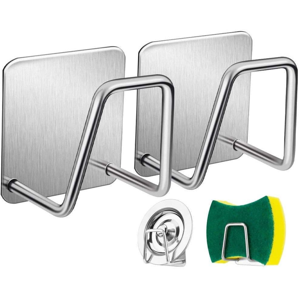 Kit 2 Gancho Aço Inoxidável com Adesivo para Esponja de Cozinha