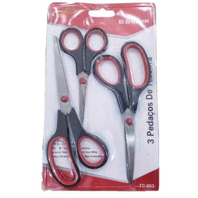 Tesouras Em Aço Inox Kit com 3 Diferentes Tamanhos Multiuso Cozinha