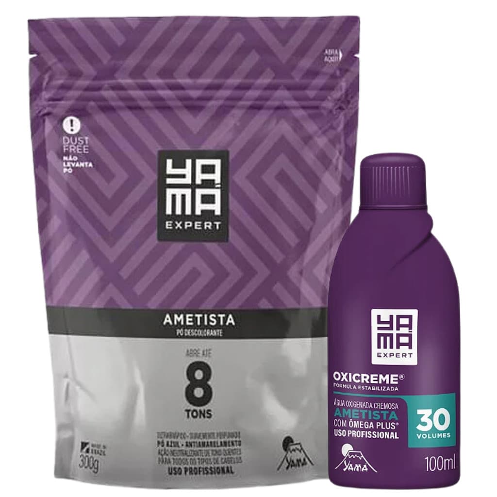 Kit Pó Descolorante Ametista + Oxigenada 30 Volumes 100ml Profissional 8 Tons Yama 300g