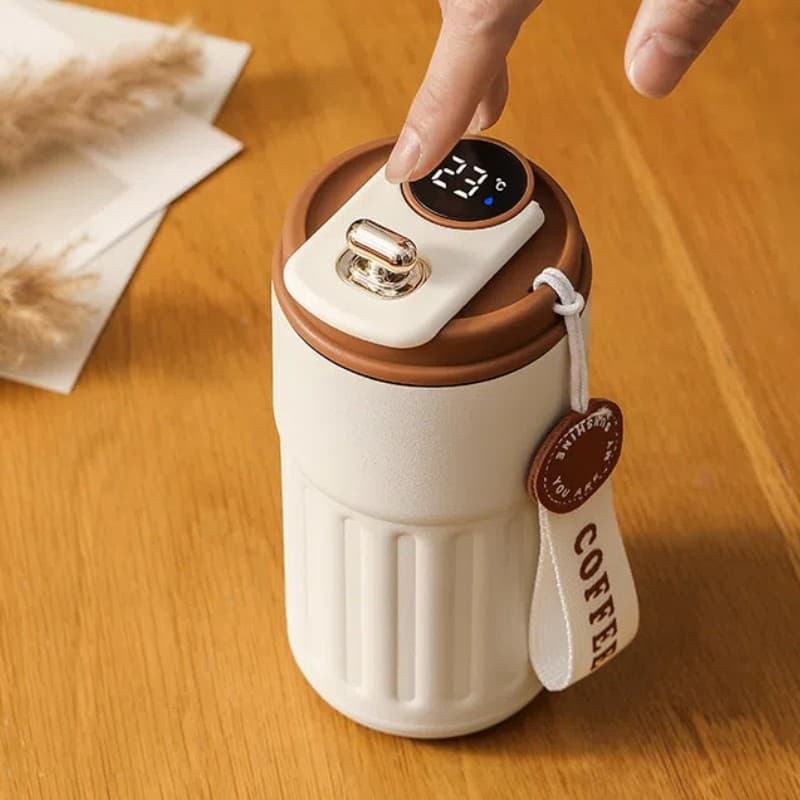 Copo Térmico Cafe Inox Portátil com tampa,420ml, Com LED Temperatura Antivazamento