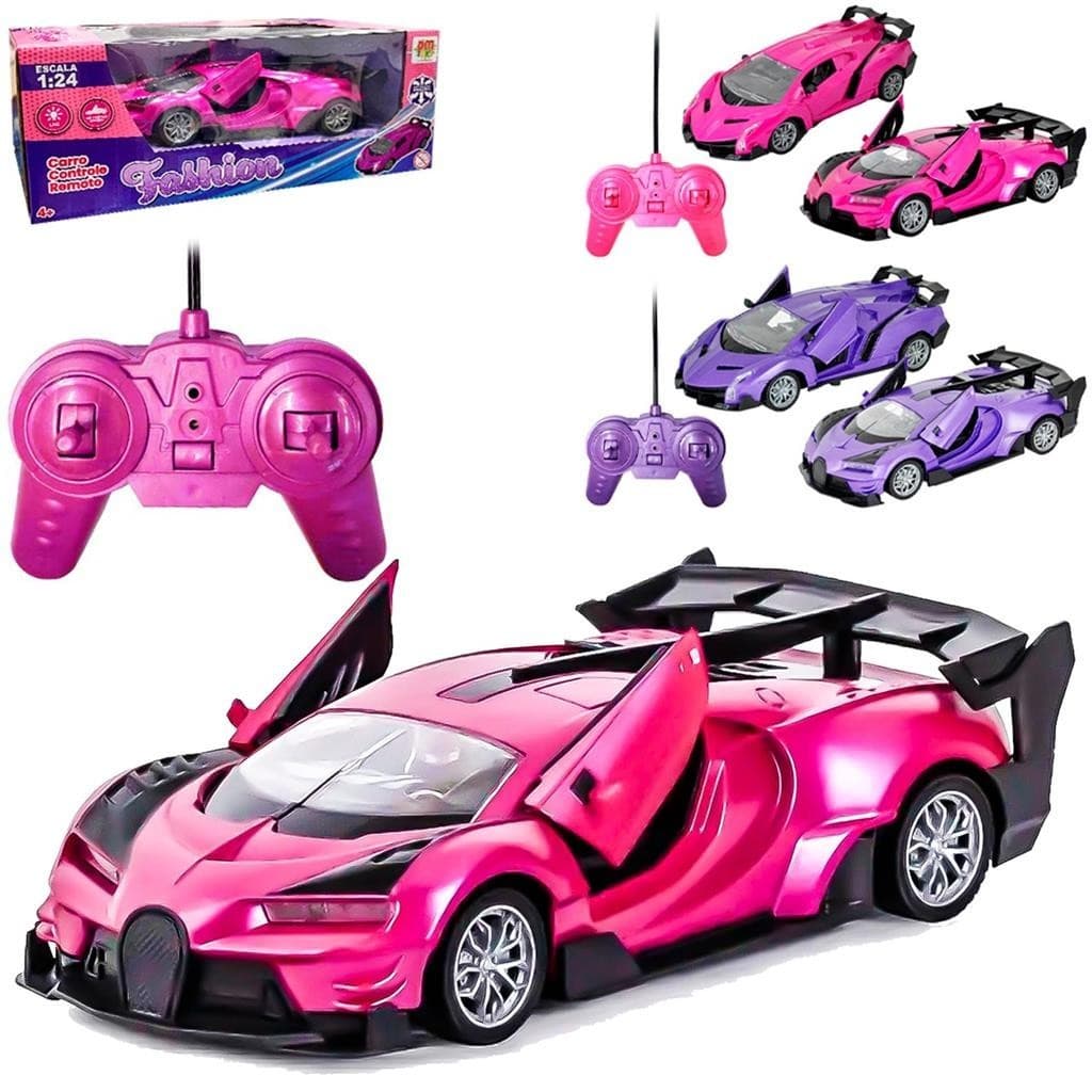 Carro De Controle Remoto Esportivo Fashion Rosa E Roxo Para Meninos E Meninas Com Luz - Dm Toys