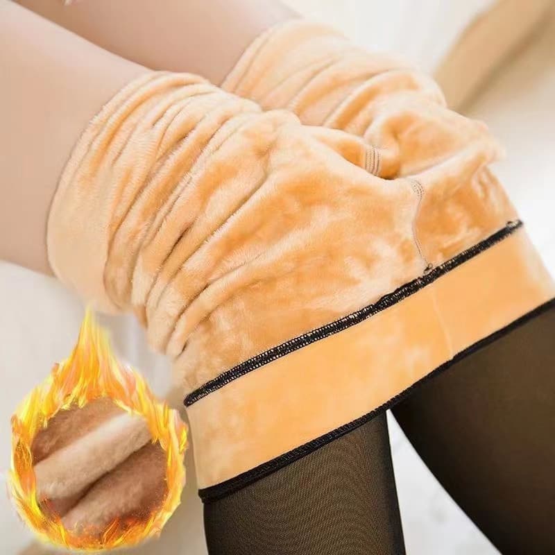 Meia-Calça Térmica Forrada Grosso Translúcida de Lã Feminina Super Elástica Slim 245g