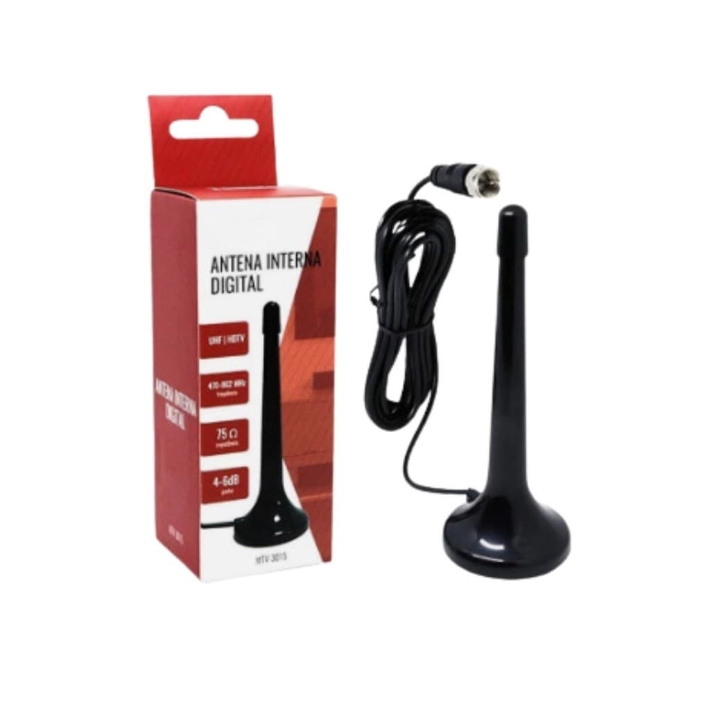 Antena Sinal Digital Interna Amplificada HD Portátil Cabo 5 Metros YihanStore