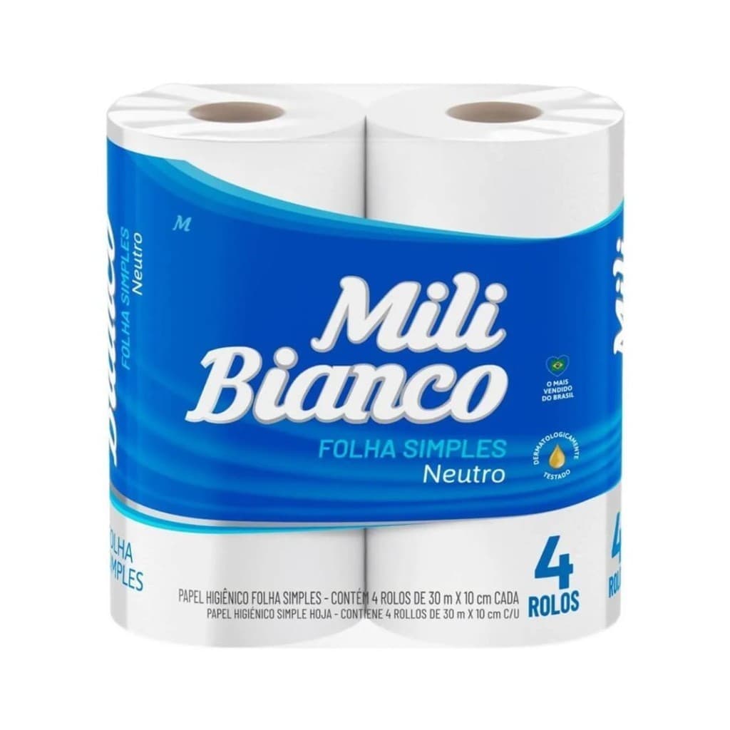 Papel Higienico 30 Metros Branco Mili Bianco Pacote 4 Rolos