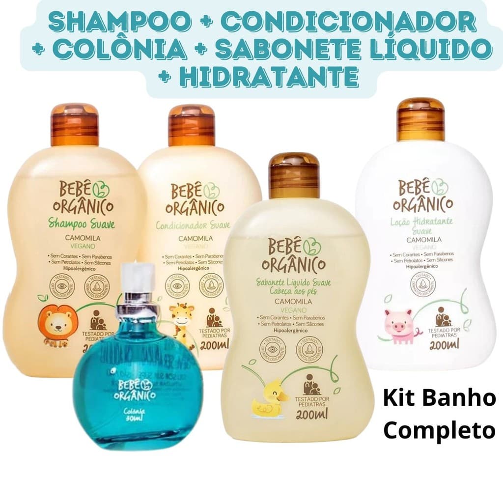 Kit Banho Completo Shampoo + Condicionador + Colônia + sabonete Líquido + Hidratante - Bebê