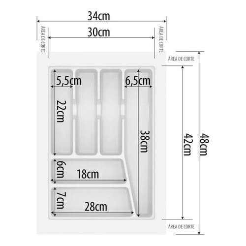 Organizador Divisórias Porta Talheres Utensílios Colher Garfo Faca Gaveta Cozinha Branco Lj-022