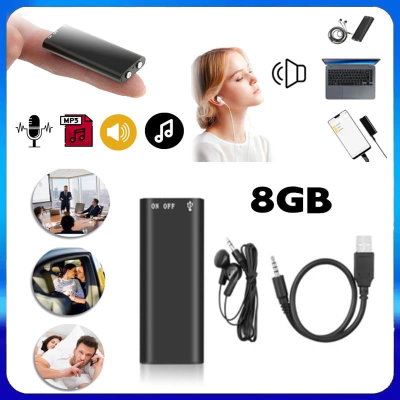 Mini Gravador de Voz Grava 96 Horas - Micro Escuta Profissional 8GB