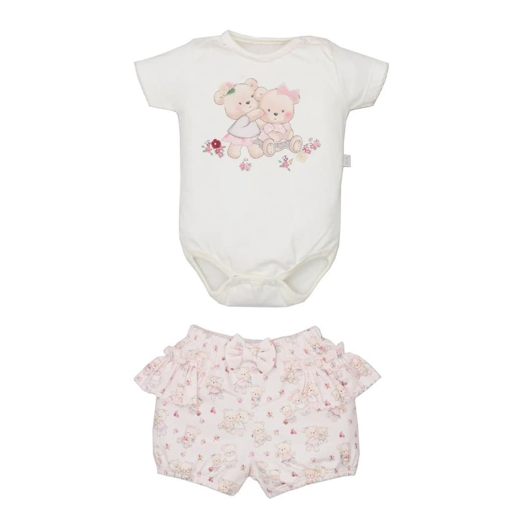 Conjunto Bebê Menina Body Com Shorts Marfim Sofia Urso
