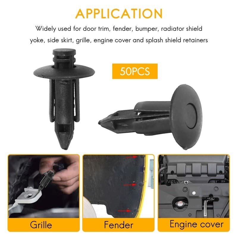 50x Clipes Fixadores De Painel De Guarnição De Carenagem De Bicicleta Rebite De Plástico 6mm Para Preto