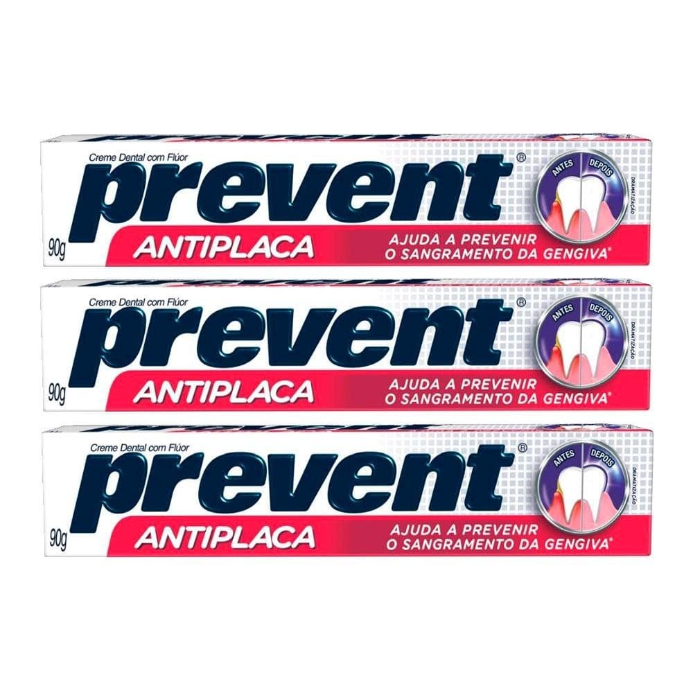 Kit 3 Pasta de Dentes Prevent Antiplaca em Creme 90g
