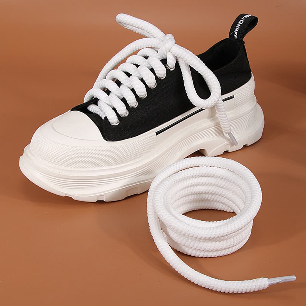 1atacadores Redondos De Lona De Algodão Com Elasticidade Leve White/Black Thick Hemp Rope Strings Versátil Acessórios