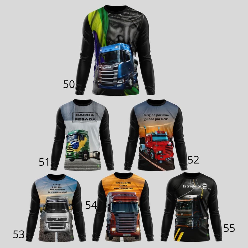 Camisa Camiseta Masculina/Feminina UV Caminhão Scania Volvo Mercedes
