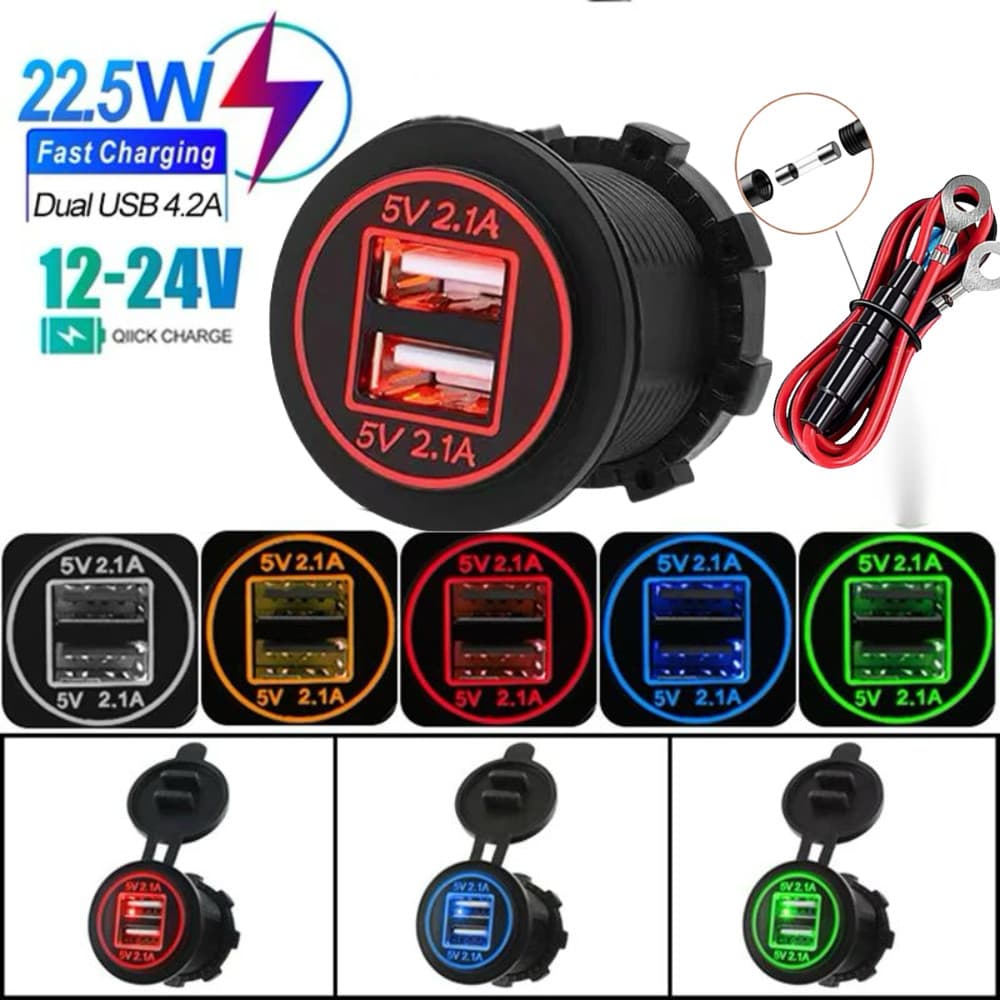 Porta USB Dupla 12/24V Carregador De Carro Para Motocicleta 5V 4.2A Adaptador De Carga Rápida À Prova D'água Modificação Caminhão De Barco Veículos