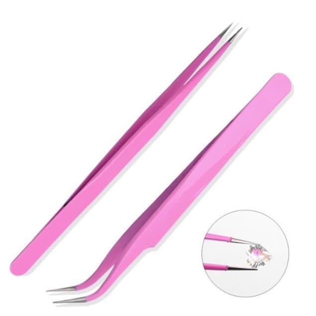 KIT 2 pcs Pinça Curva De Precisão Para Alongamento Cílios Extensão