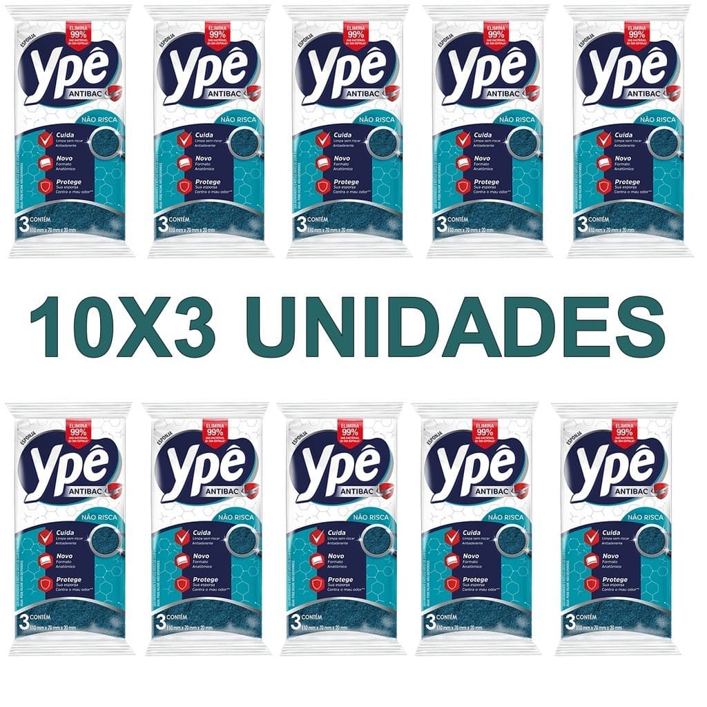Esponja Ype Antibac Multiuso Cozinha Não Risca 10 Pacotes com 3 Unidades