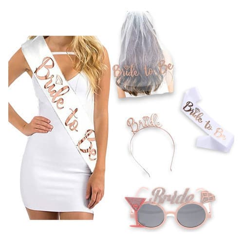 Kit : Véu c/ escrita + Tiara bride rose + Faixa bride tobe rose + Óculos Bride com taca ( novo )  / despedida de solteira