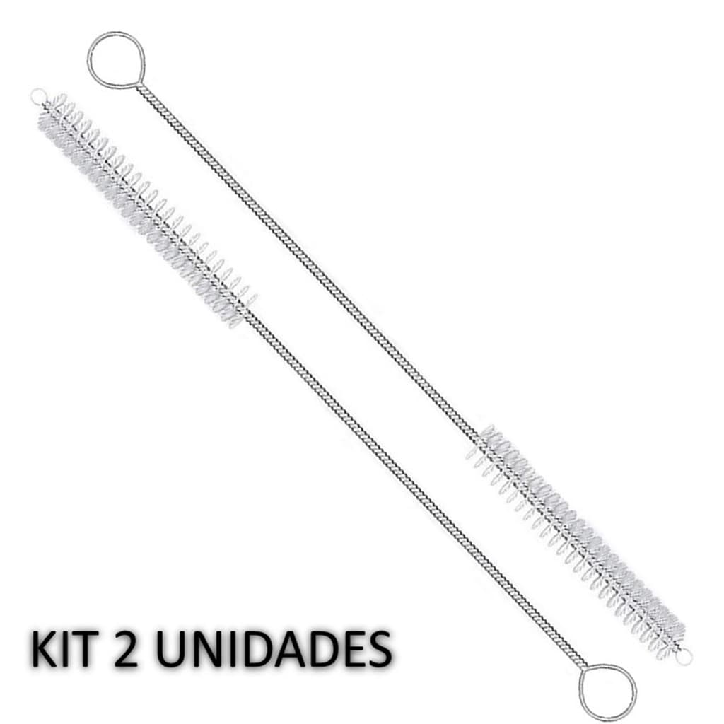 Kit 2 Escova de limpeza de canudo Cerdas Nylon Haste Inox Flexível 21cm