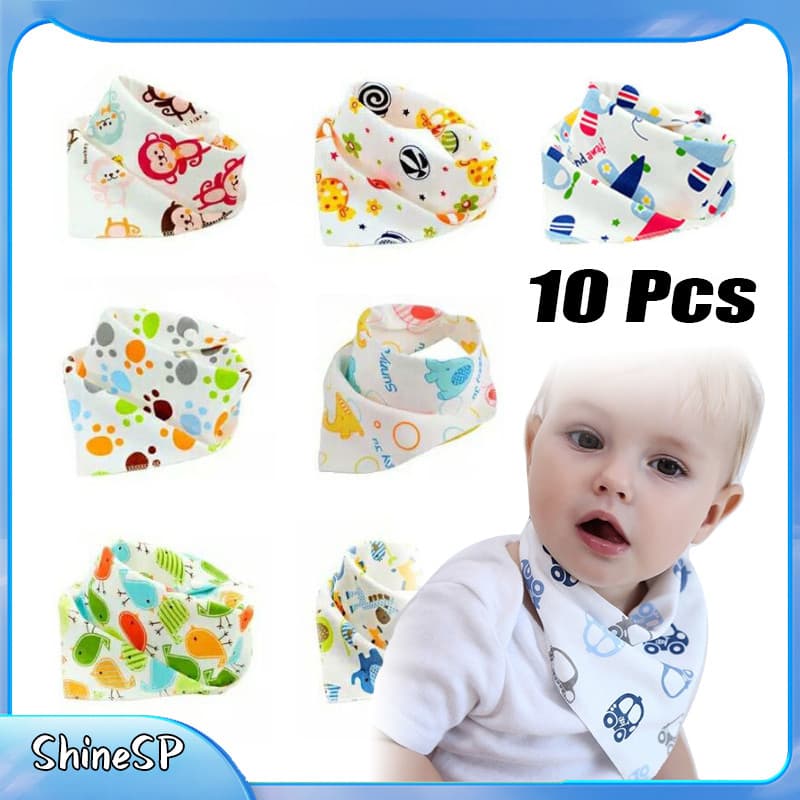 Kit C/10 Babadores Bandana Infantil Dupla Face Babador Bandana Menino Menina Com 2 Botões