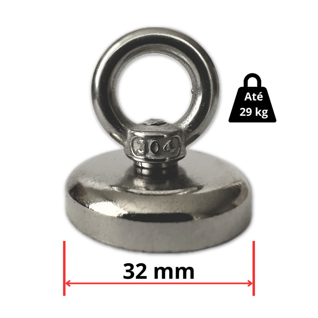 Imã Neodimio Super Forte 32 Mm Pesca Magnética Até 29kg