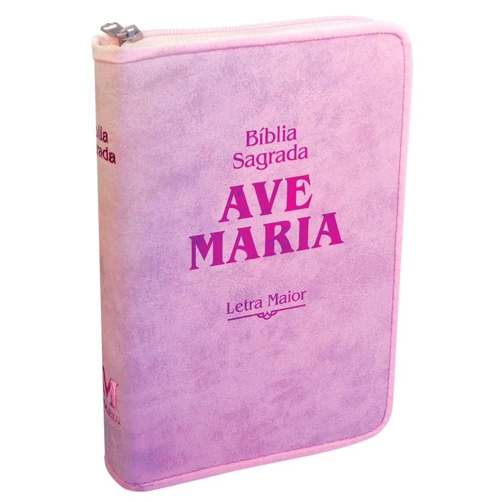 BIBLIA SAGRADA EDITORA AVE MARIA COM ZIPER LETRA MAIOR COR DE ROSA COMPLETA ANTIGO E NOVO TESTAMENTO