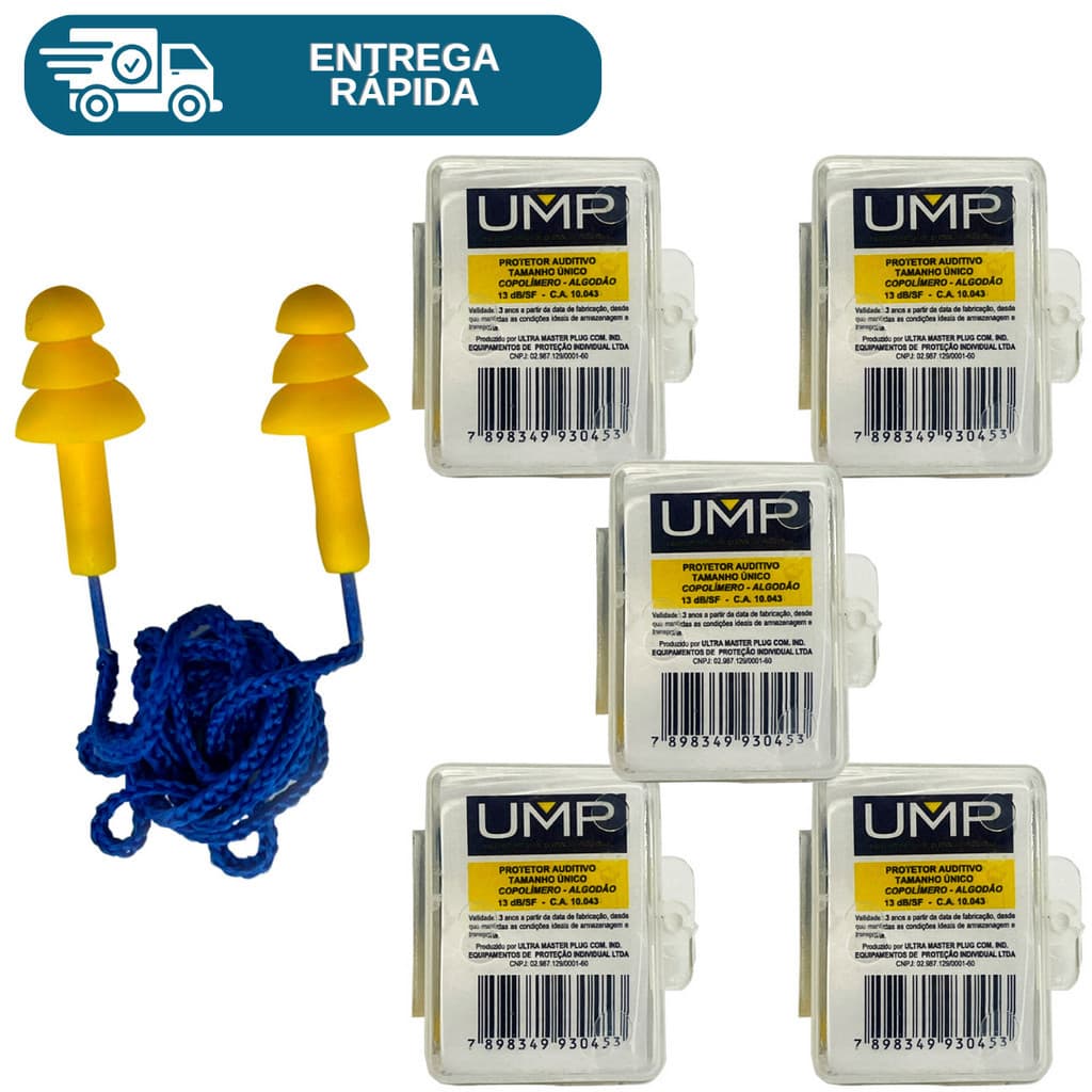 Kit 5 Protetor Auricular Tipo Plug Copolímero Cordão De Agodão Para Ouvido Abafador De Ruidos Protetor Auditivo