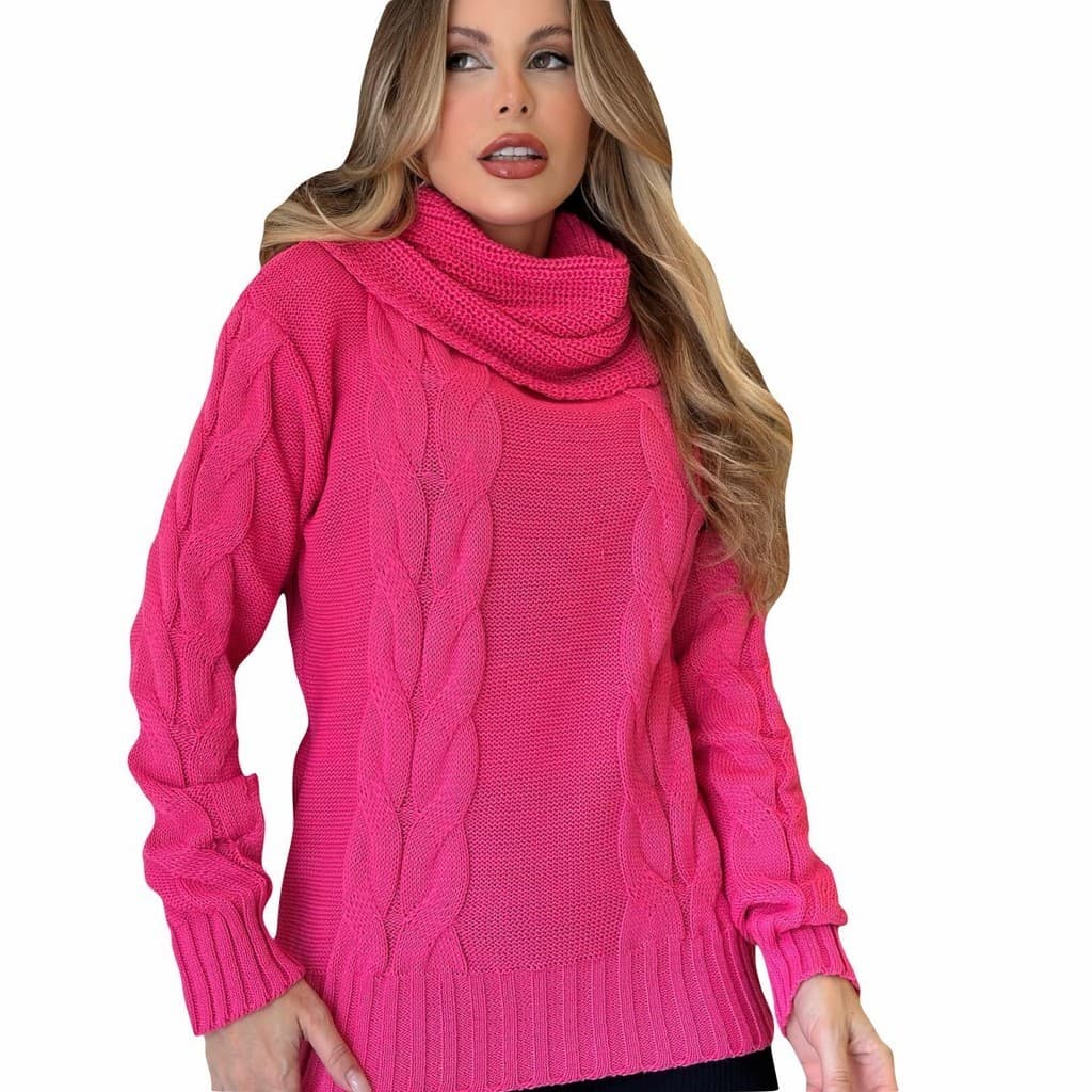 Blusa Tricô Outono Inverno Margoth Tranças Gola Alta