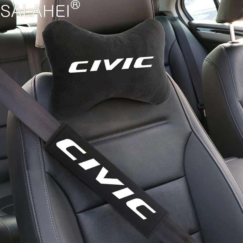 4Pcs Para Honda CIVIC 10a Geração 8a Encosto De Cabeça Do Carro Almofada De Pescoço De Camurça Cinto De Segurança De Couro Almofadas De Ombro Acessórios Interiores Automotivos