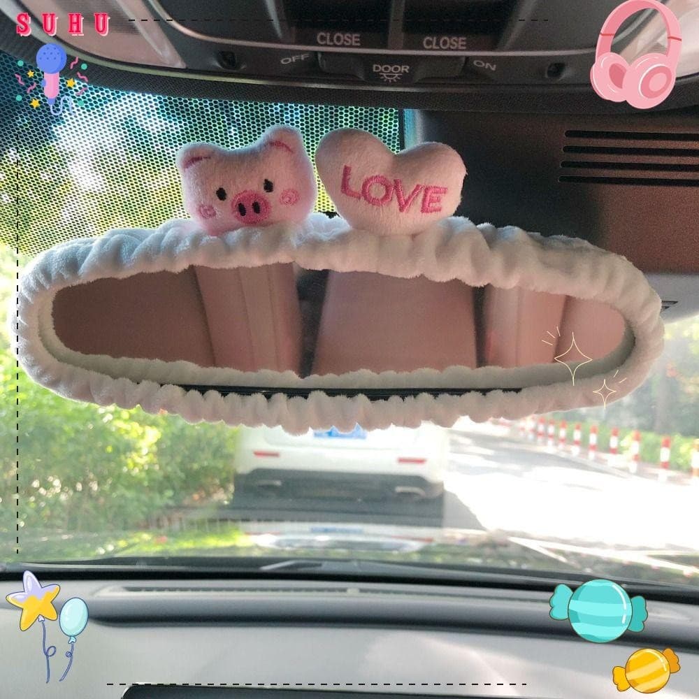 SUHU Capa Do Espelho Retrovisor Carro , Com Desenho Animado De Pelúcia Elástica Coelho Urso De Porco