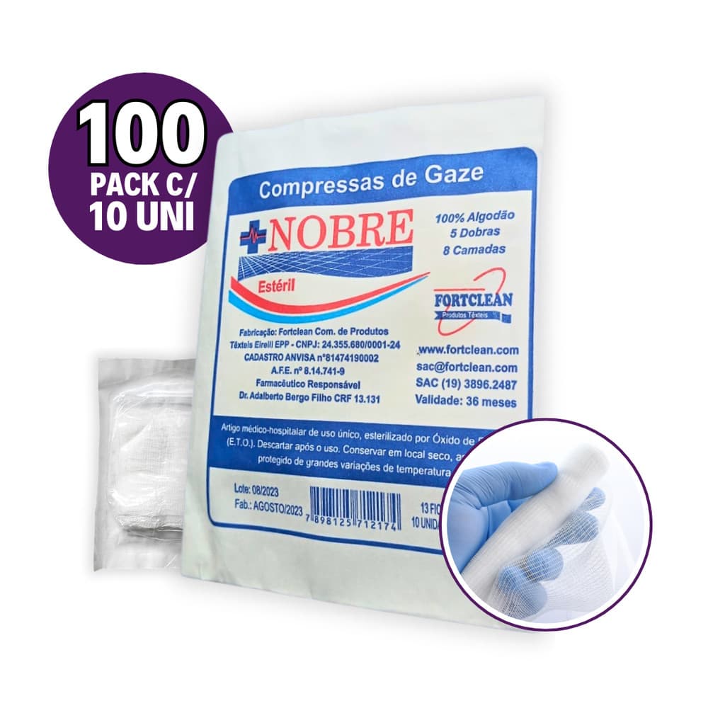 Compressa De Gaze ESTÉRIL 13 Fios Hidrófila 100 pac (1000 Unidades)