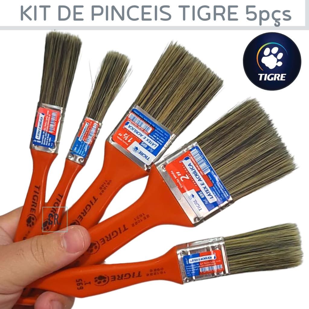 Kit de Pinceis Para Pintura Tigre Com 5un Trincha Profissional de Pintar Parede Pincel P/Pintar Casa