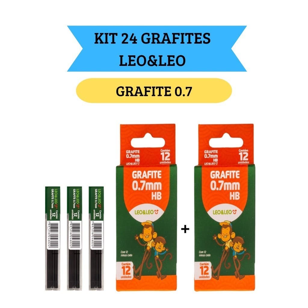 Kit 24 Grafites para Lapiseira Mina De Grafite 0.7mm Leo&Leo