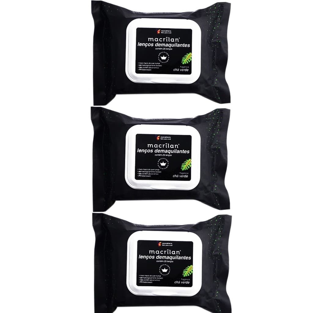 Kit 3 Pacotes 25un Lenços Demaquilante Macrilan com 75un