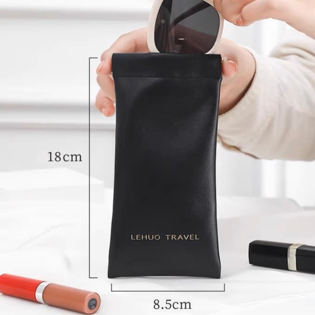 Estojo De Óculo Saco De Óculos De Sol Fechamento Automático Couro Impermeável Com Cetim Para Óculos