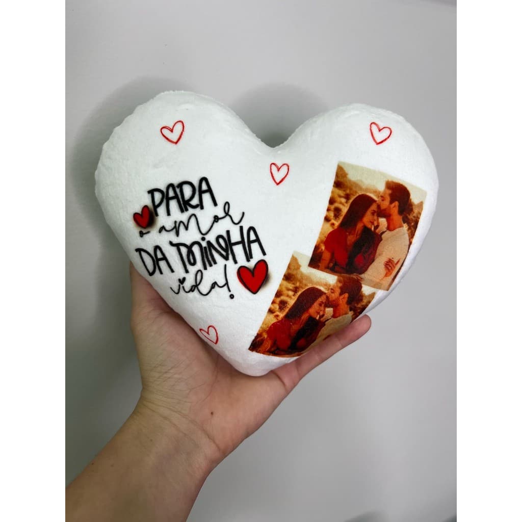 Coração Amolfada estampada com foto de pelúcia, brinde, sublimação 17 cm de altura