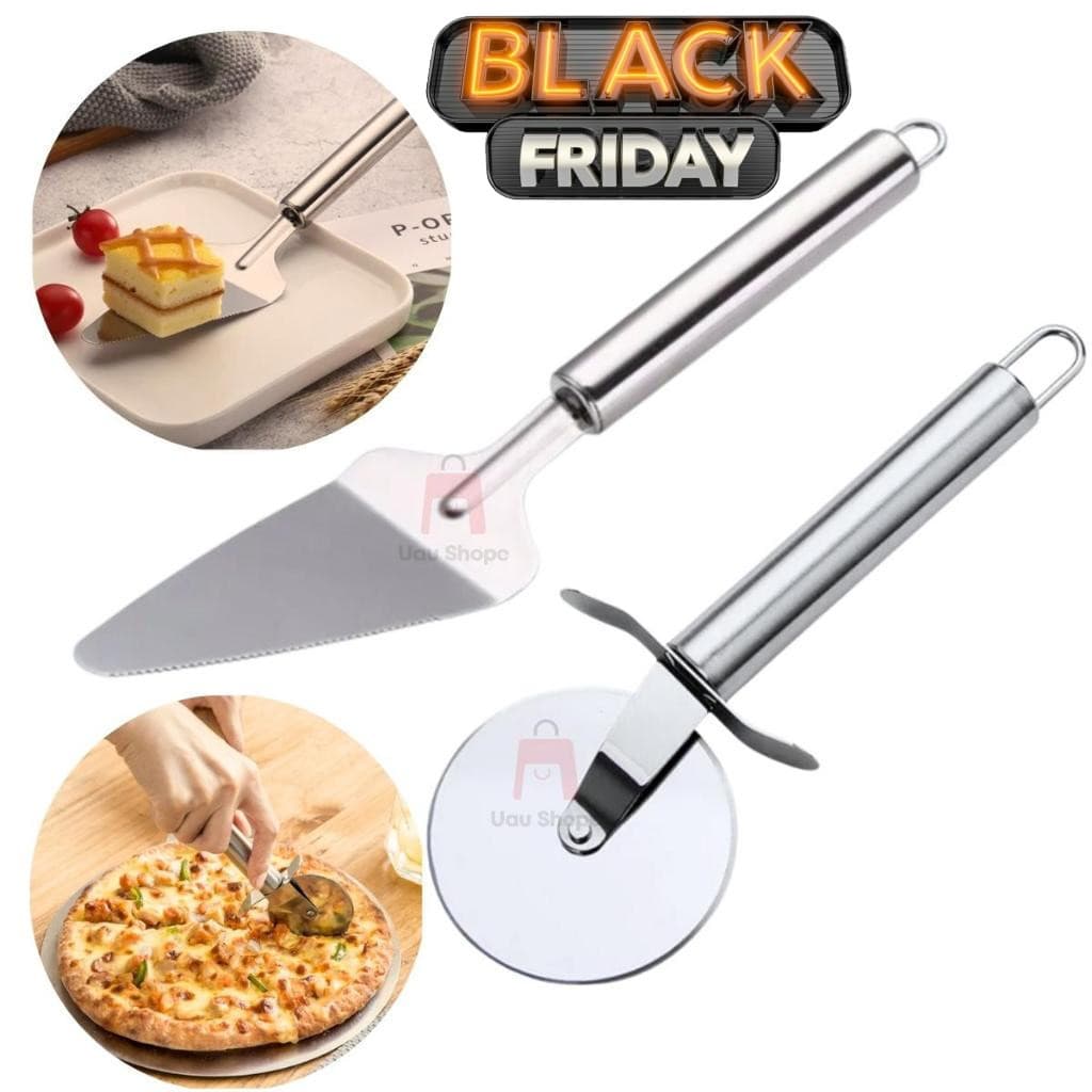 Conjunto Cortador de Pizza Massa E Espátula 2 Pç Inox