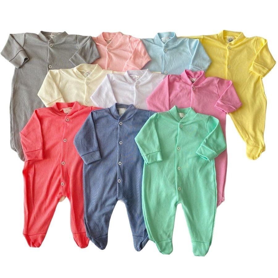 Kit Macacão 2 Peças Malha Canelada Bebê