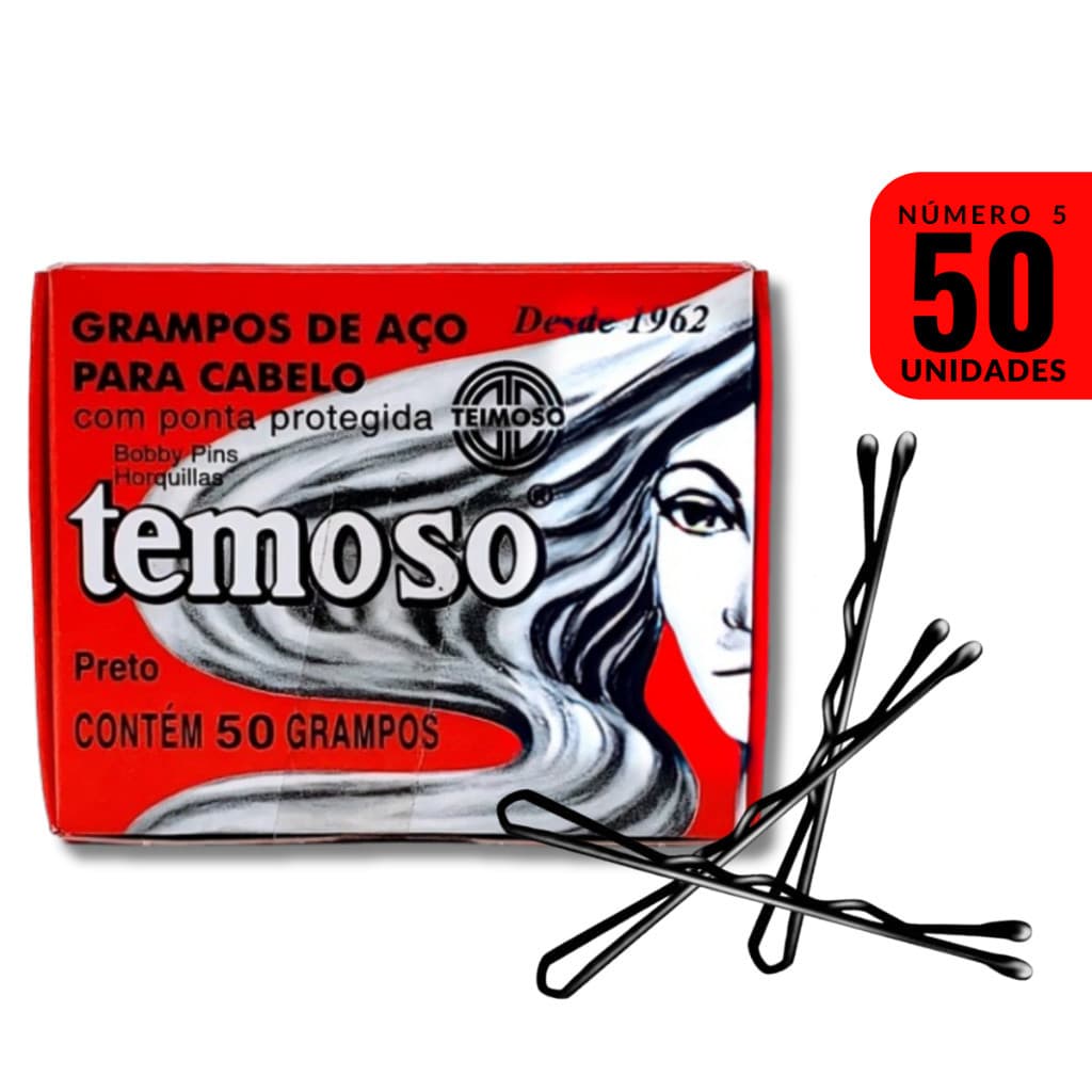 Grampo temoso Para Cabelo N° 5 C/50un PRETO - TEIMOSO
