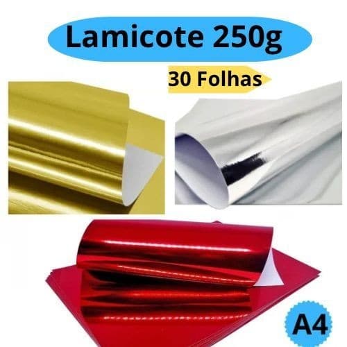 Papel Laminado Lamicote 30 Folhas 250g A4 Prata Vermelho Dourado Artesanato Escolar Masterprint