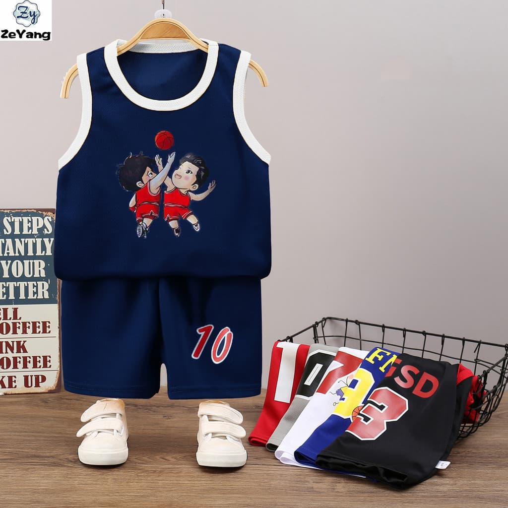 [ZY] 70-150cm Estoque Pronto Fato de Bola de Jersey para Crianças Fato de Bola de Jersey Fato Casual Fato de Desenho Animado Fato de Bebê Fato de Secagem Rápida Fato de Esportes ao Ar Livre Fato sem mangas