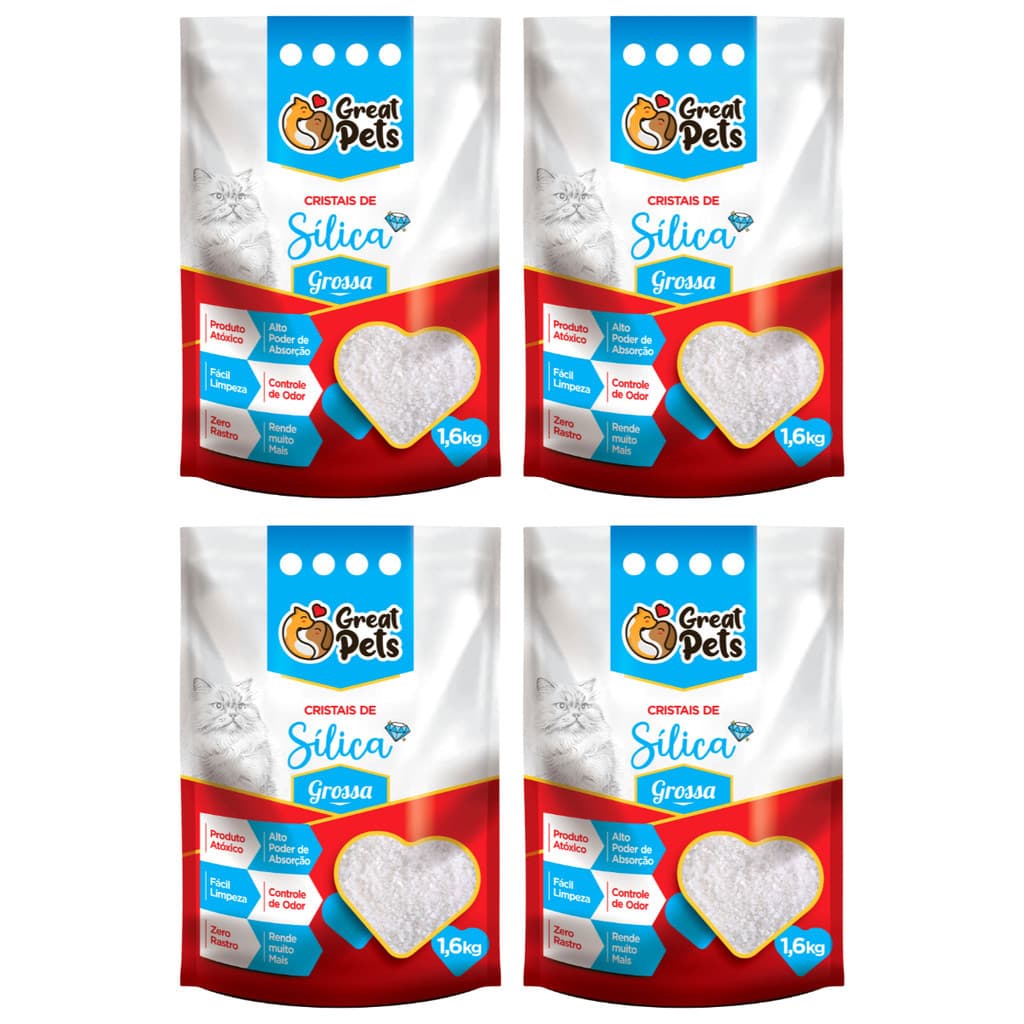 Kit 4 Areia Higiênica Sílica Great Pets Grossa 1,6kg