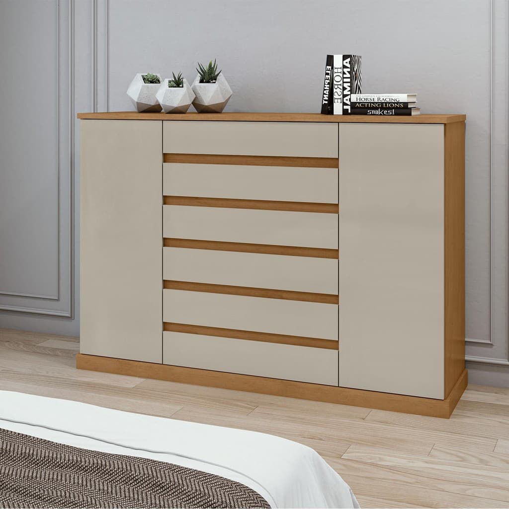 Comoda Vedra 7 Gavetas 2 Portas Amendoa Clean/Off White