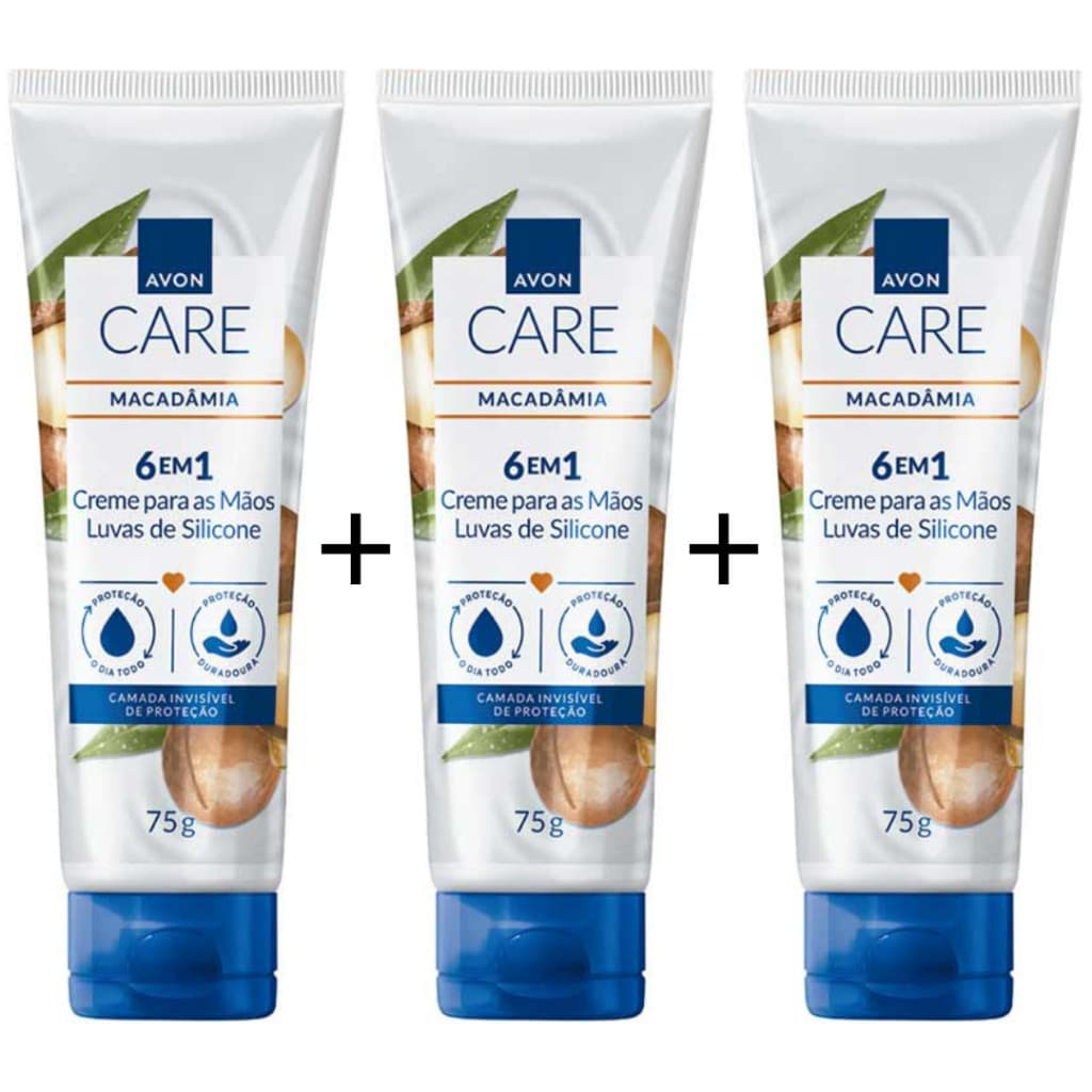 Kit 3 Luvas de Silicone Creme Protetor para as Mãos Macadâmia 75g