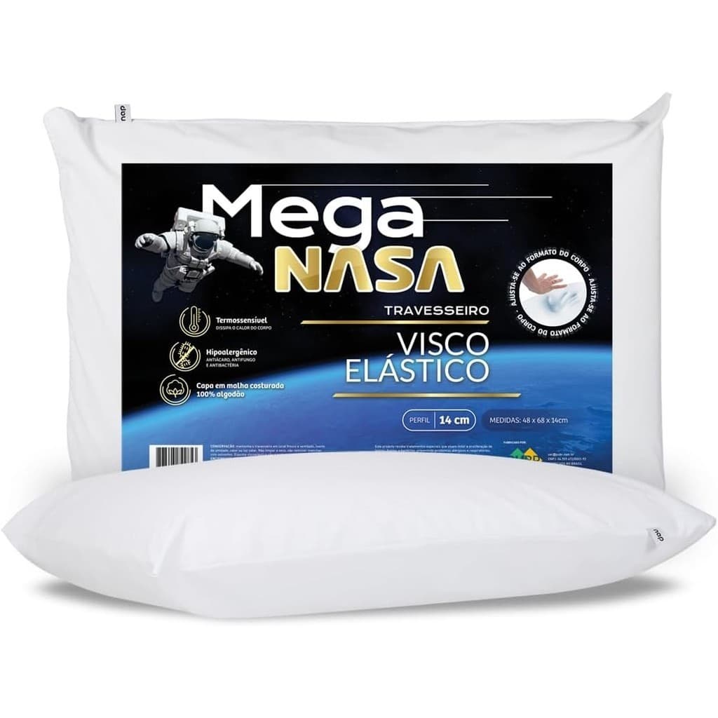 Travesseiro Nasa Alto Mega 14cm Viscoelástico D28 Premium Capa100% algodão Branco P/ fronhas 50x70cm