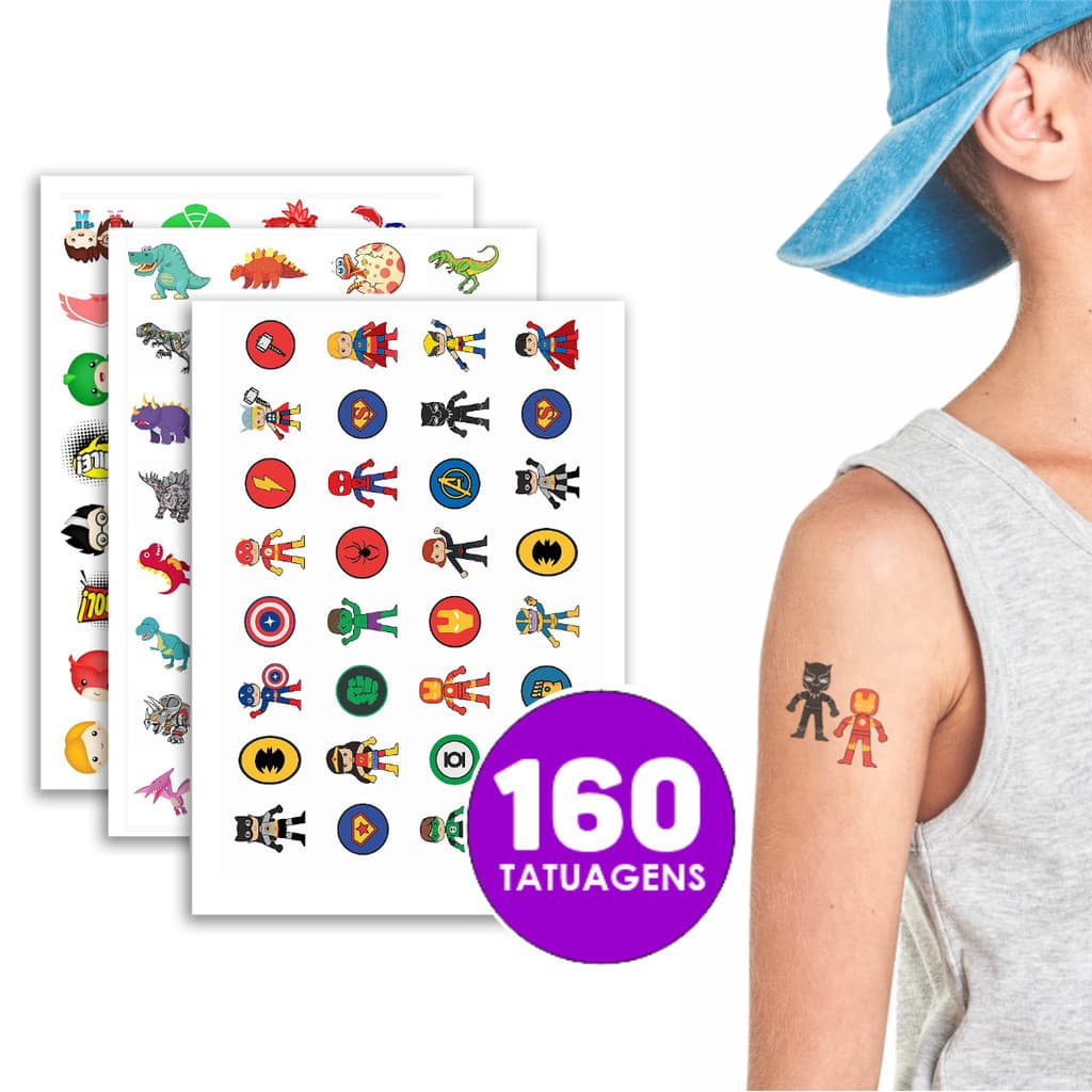 160 Tatuagens Temporárias Infantil Vários Temas Meninos