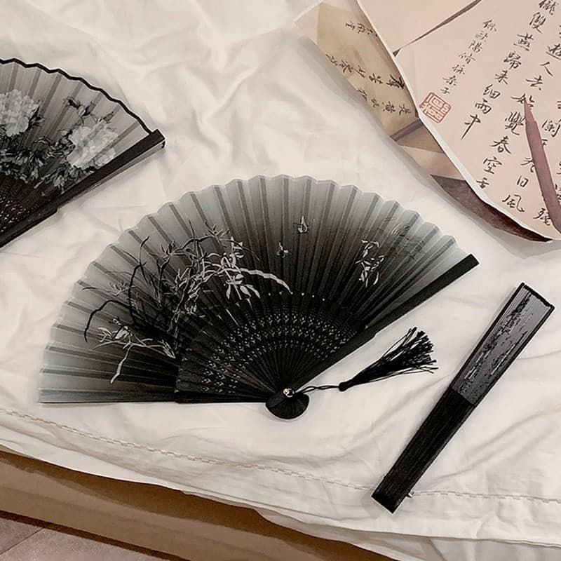 COD Chinês Estilo Bambu Vintage Dobrável Mão Ventilador De Flores Dança Chinesa Viagem De Bolso